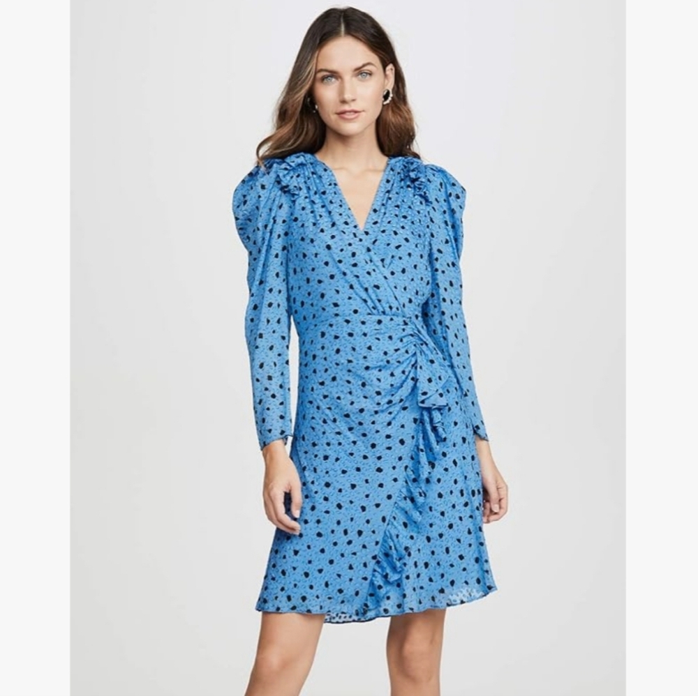 Rebecca Taylor Nova Dot Clip Dress Silk Blue Size 8 NWOT